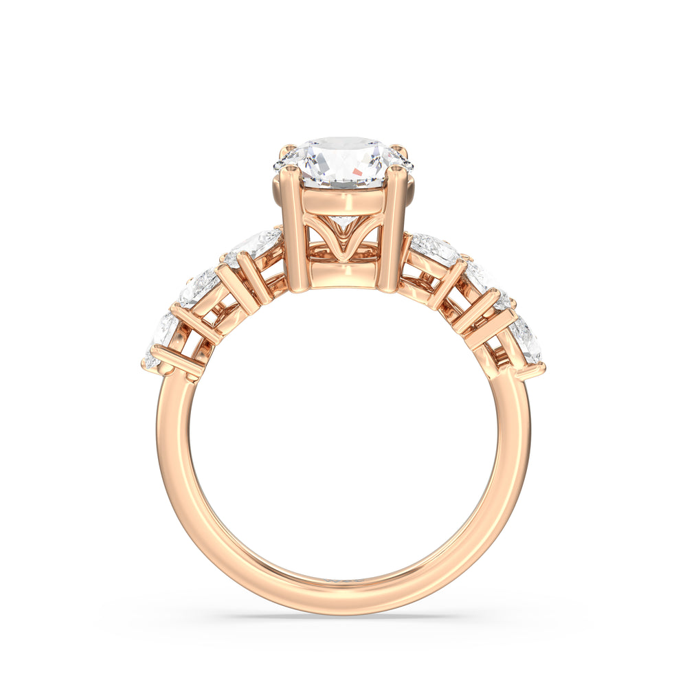 Fancy Shape Side Stone Engagement Ring with Round Cut Diamond in 14KT Rose Gold view 2
