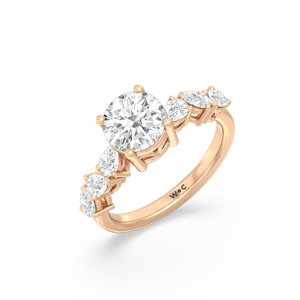 Fancy Shape Side Stone Engagement Ring with Round Cut Diamond in 14KT Rose Gold view 3
