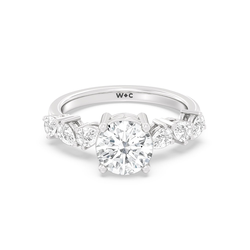 Fancy Shape Side Stone Engagement Ring with Round Cut Diamond in 14KT Platinum view 1
