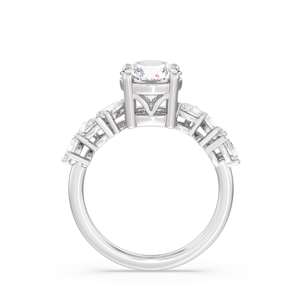Fancy Shape Side Stone Engagement Ring with Round Cut Diamond in 14KT Platinum view 2
