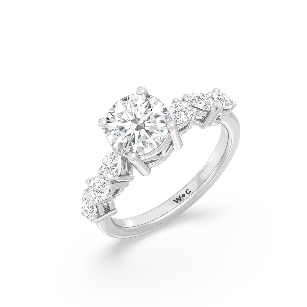 Fancy Shape Side Stone Engagement Ring with Round Cut Diamond in 14KT Platinum view 3
