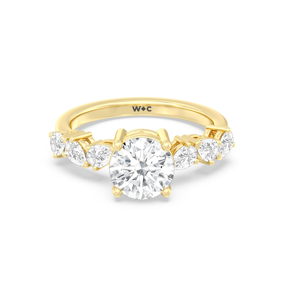 Fancy Shape Side Stone Engagement Ring with Round Cut Diamond in 14KT Yellow Gold view 1
