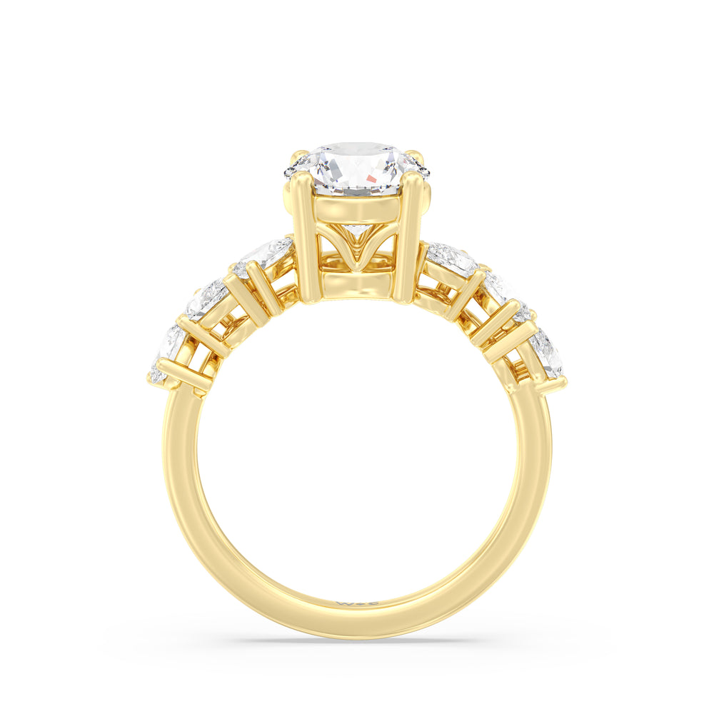 Fancy Shape Side Stone Engagement Ring with Round Cut Diamond in 14KT Yellow Gold view 2
