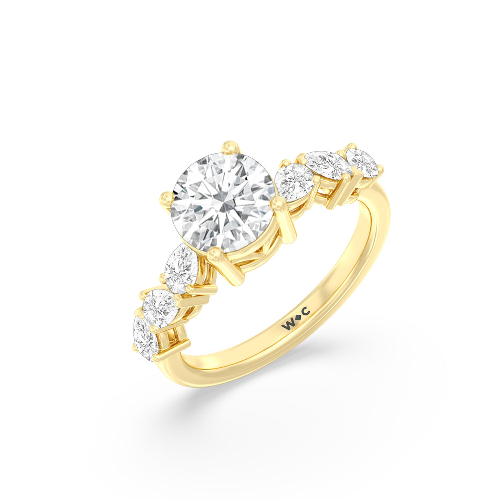 Fancy Shape Side Stone Engagement Ring with Round Cut Diamond in 14KT Yellow Gold view 3
