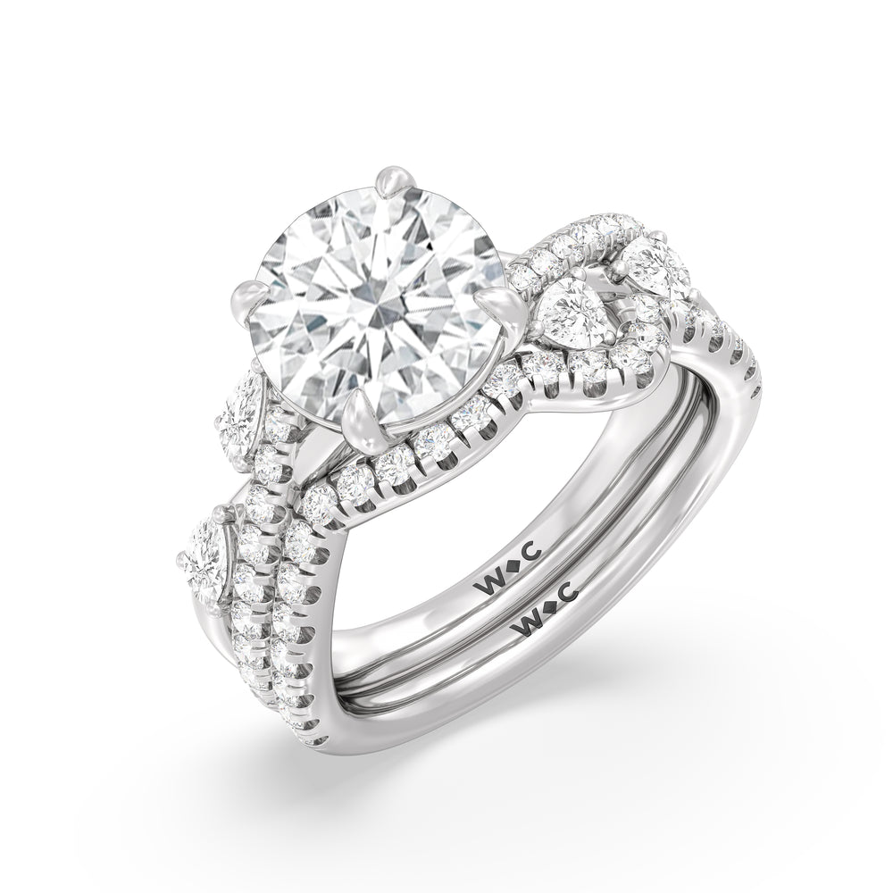 Regal Vine Diamond Wedding Band with Platinum Cut Diamond in 14KT Platinum view 3
