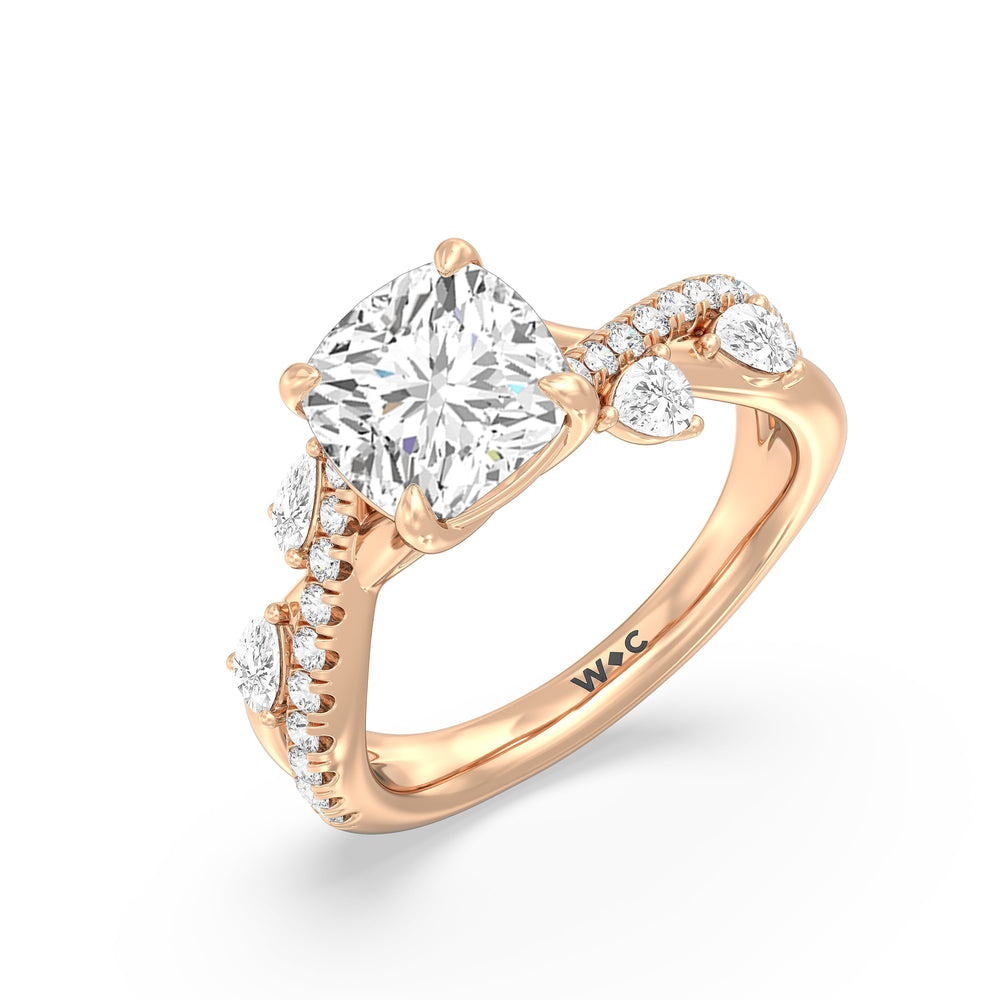 Regal Vine Engagement Ring with Cushion Cut Diamond in 14KT Rose Gold view 5
