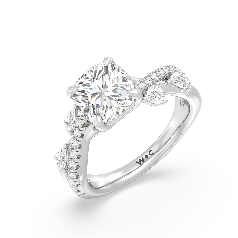 Regal Vine Engagement Ring with Cushion Cut Diamond in 14KT Platinum view 5
