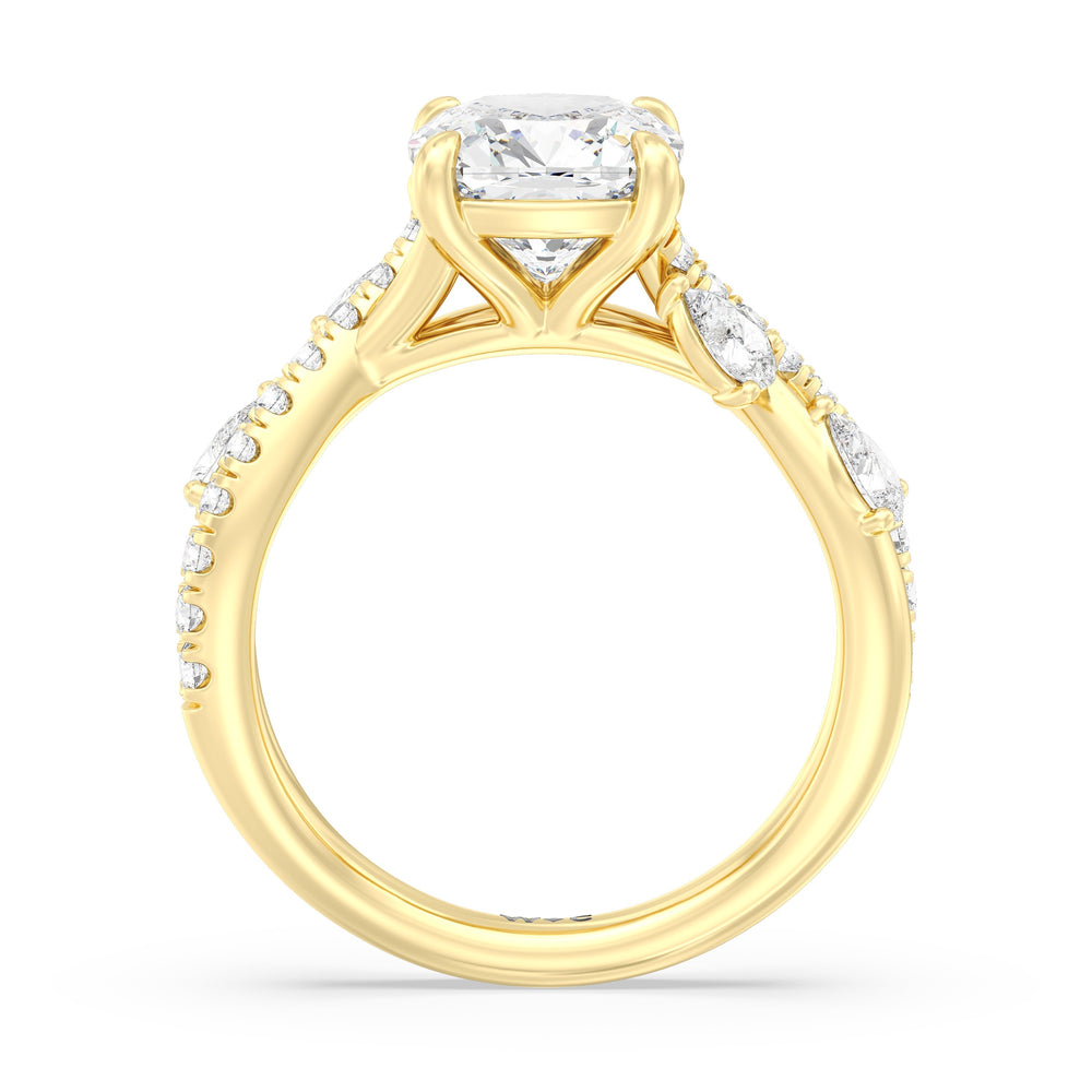 Regal Vine Engagement Ring with Cushion Cut Diamond in 14KT Yellow Gold view 4
