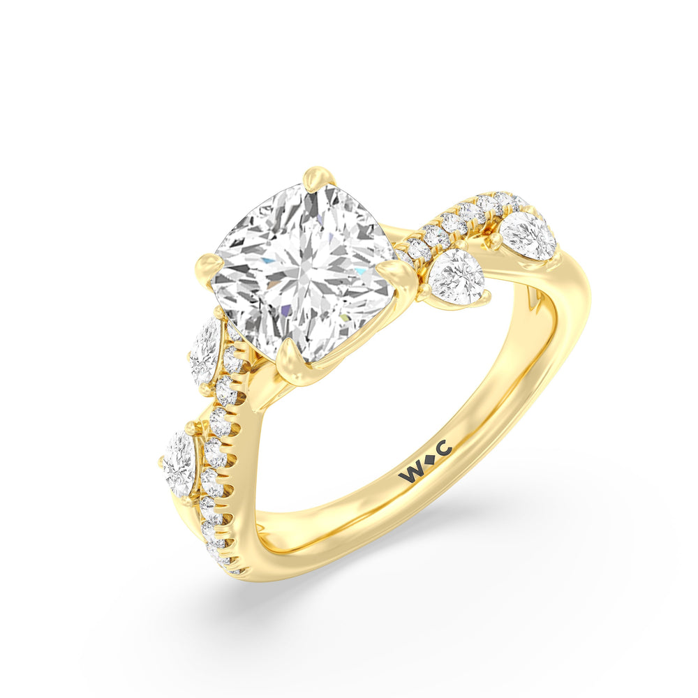 Regal Vine Engagement Ring with Cushion Cut Diamond in 14KT Yellow Gold view 5
