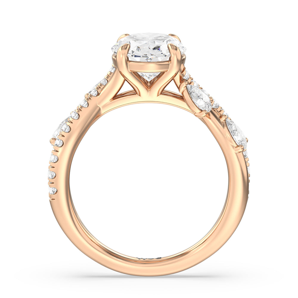 Regal Vine Engagement Ring with Oval Cut Diamond in 14KT Rose Gold view 4
