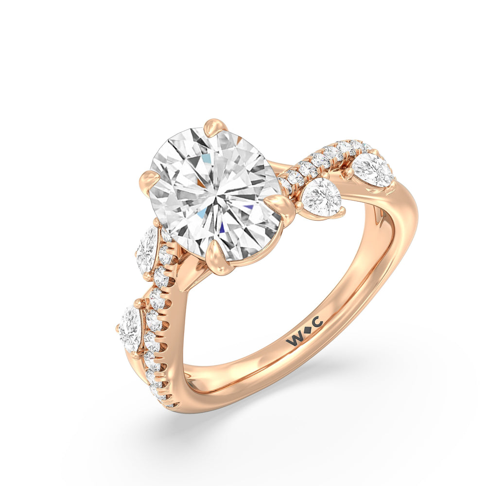 Regal Vine Engagement Ring with Oval Cut Diamond in 14KT Rose Gold view 5
