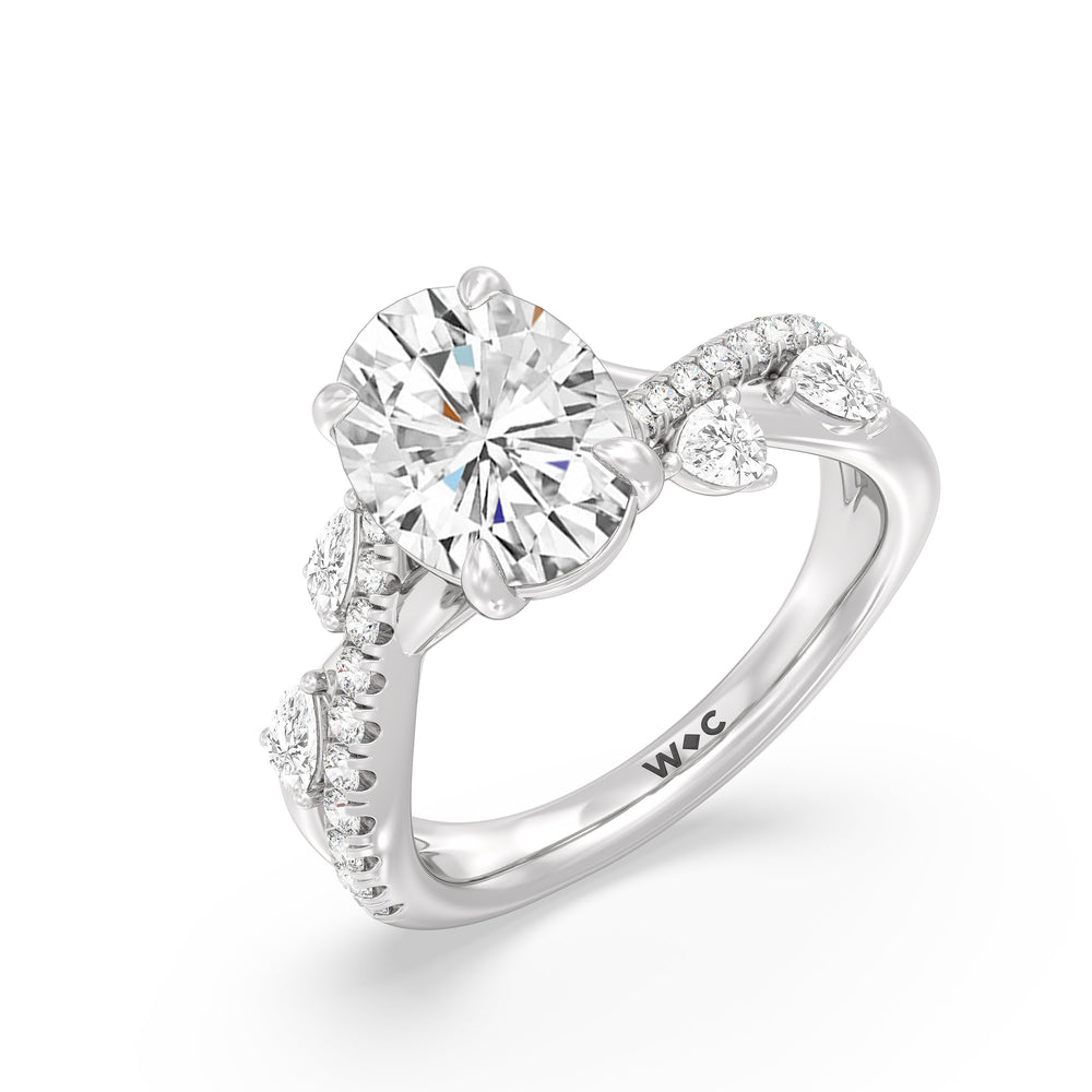 Regal Vine Engagement Ring with Oval Cut Diamond in 14KT Platinum view 5
