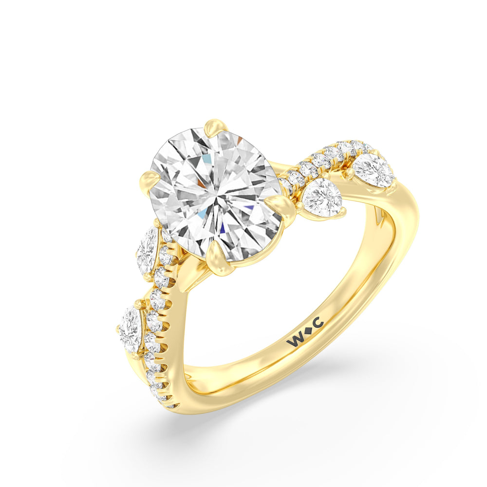 Regal Vine Engagement Ring with Oval Cut Diamond in 14KT Yellow Gold view 5
