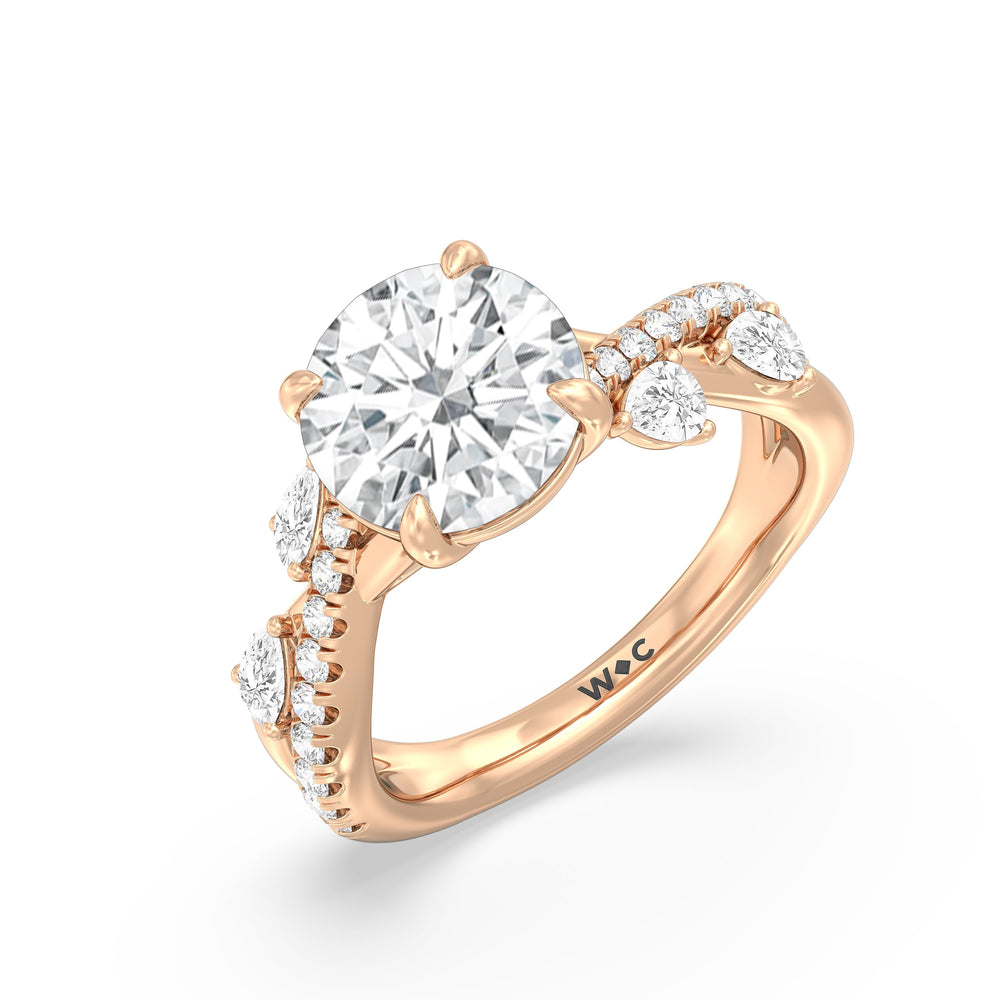 Regal Vine Engagement Ring with Round Cut Diamond in 14KT Rose Gold view 5
