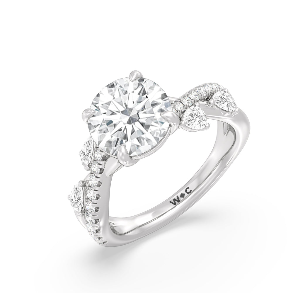 Regal Vine Engagement Ring with Round Cut Diamond in 14KT Platinum view 5
