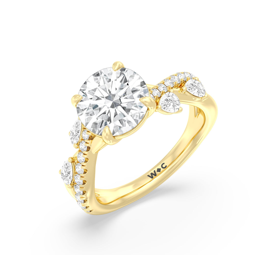 Regal Vine Engagement Ring with Round Cut Diamond in 14KT Yellow Gold view 5
