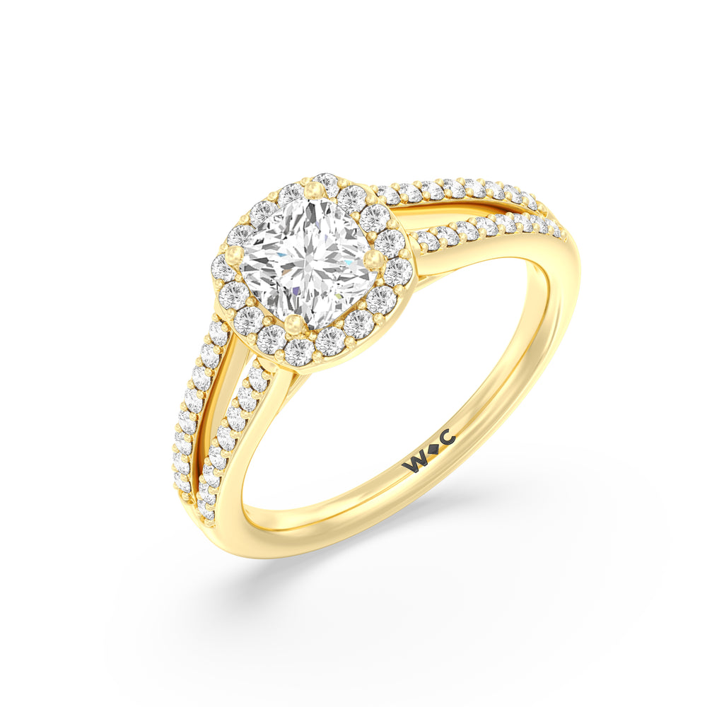The Elizabeth Engagement Ring with Cushion Cut Diamond in 14KT Yellow Gold view 3
