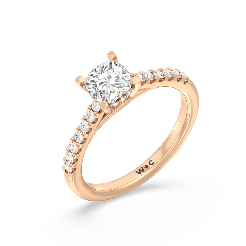 The Melody Engagement Ring with Cushion Cut Diamond in 14KT Rose Gold view 3

