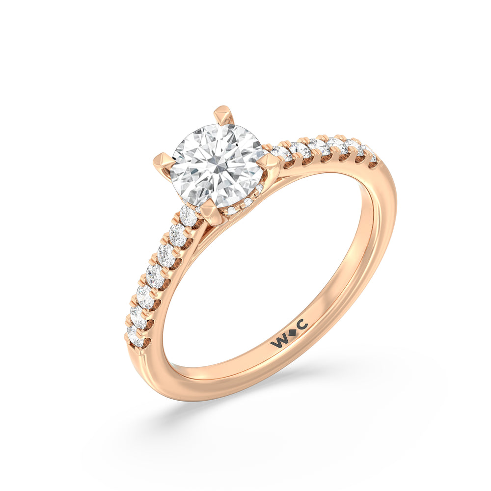 The Melody Engagement Ring with Round Cut Diamond in 14KT Rose Gold view 3

