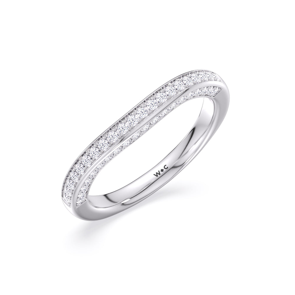 The Isa Diamond Wedding Band with Platinum Cut Diamond in 14KT Platinum view 3
