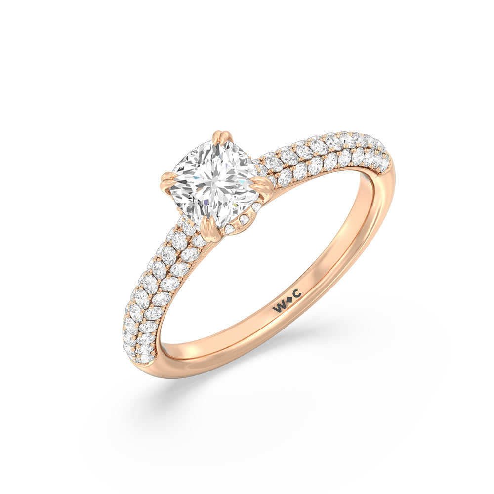 The Bella Engagement Ring with Cushion Cut Diamond in 14KT Rose Gold view 3
