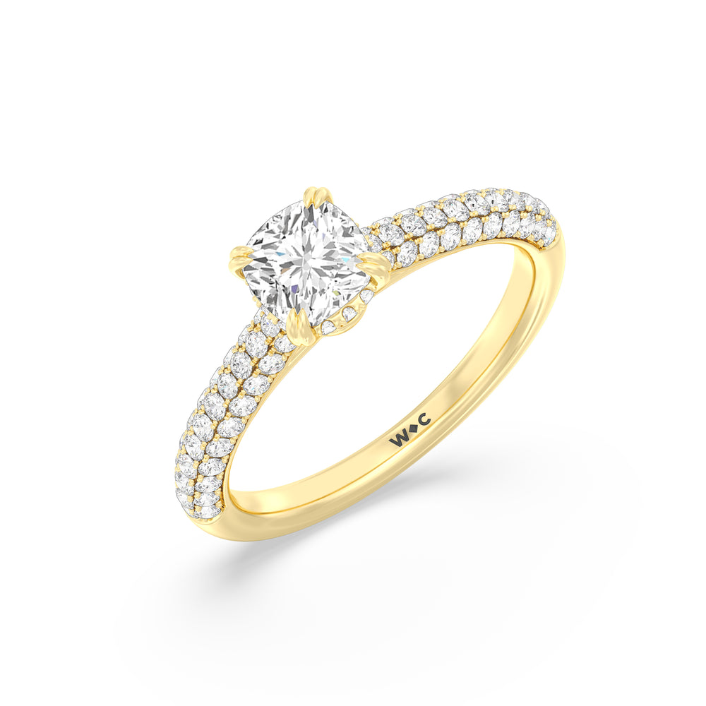 The Bella Engagement Ring with Cushion Cut Diamond in 14KT Yellow Gold view 3
