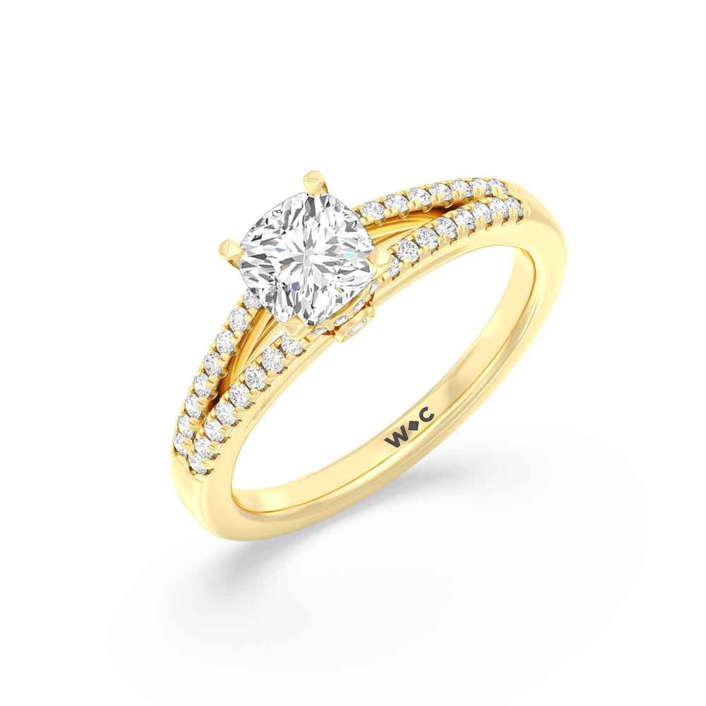The Zoe Engagement Ring with Cushion Cut Diamond in 14KT Yellow Gold view 3
