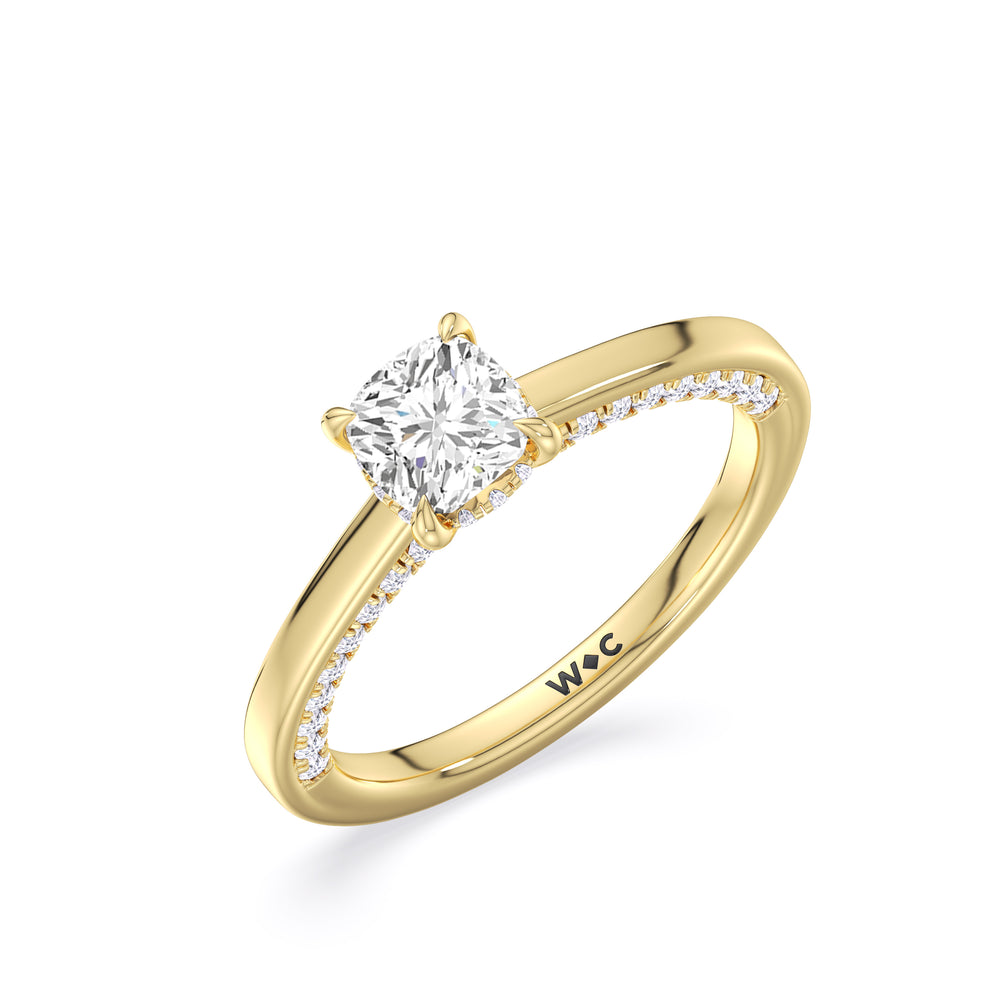 The Kelly Engagement Ring with Cushion Cut Diamond in 14KT Yellow Gold view 3
