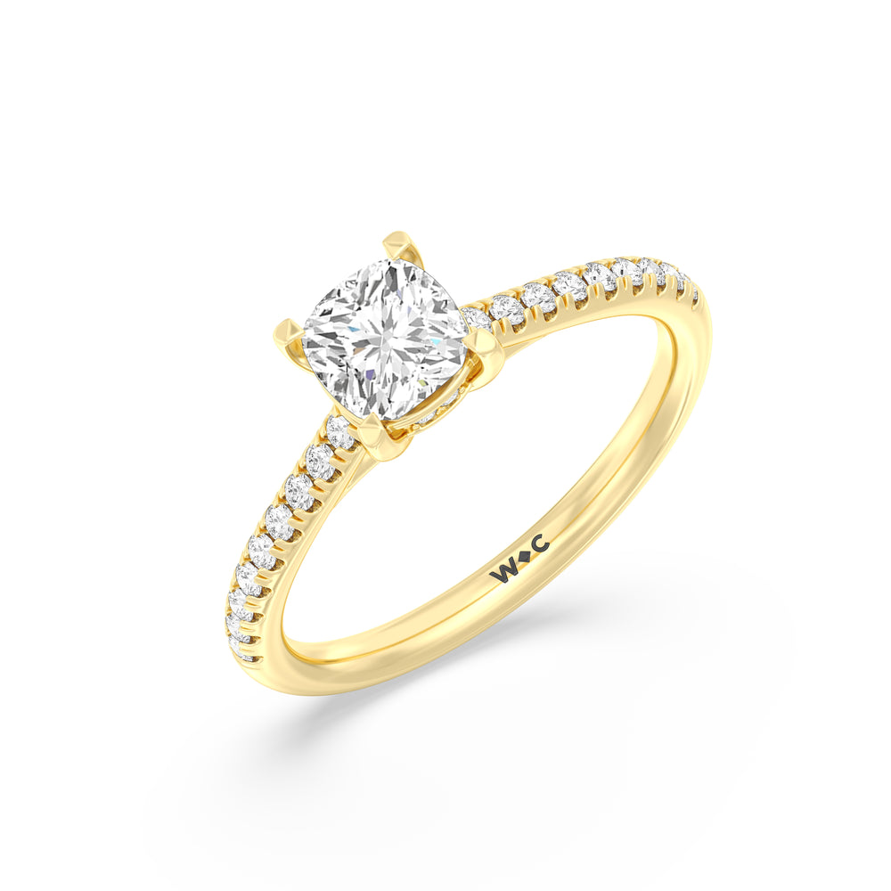 The Mira Engagement Ring with Cushion Cut Diamond in 14KT Yellow Gold view 3
