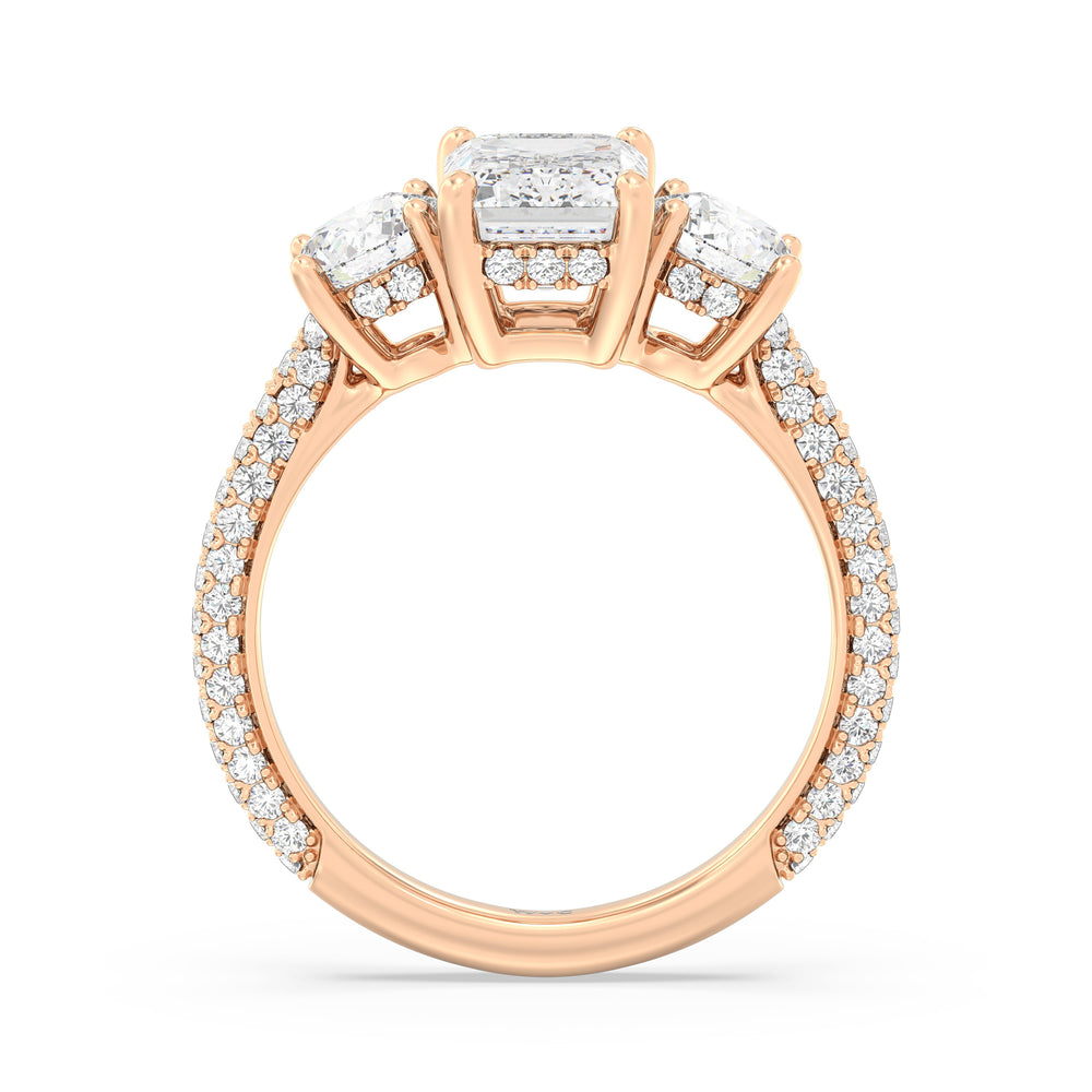 The Windsor Round Three Stone Ring with Emerald Cut Diamond in 14KT Rose Gold view 5
