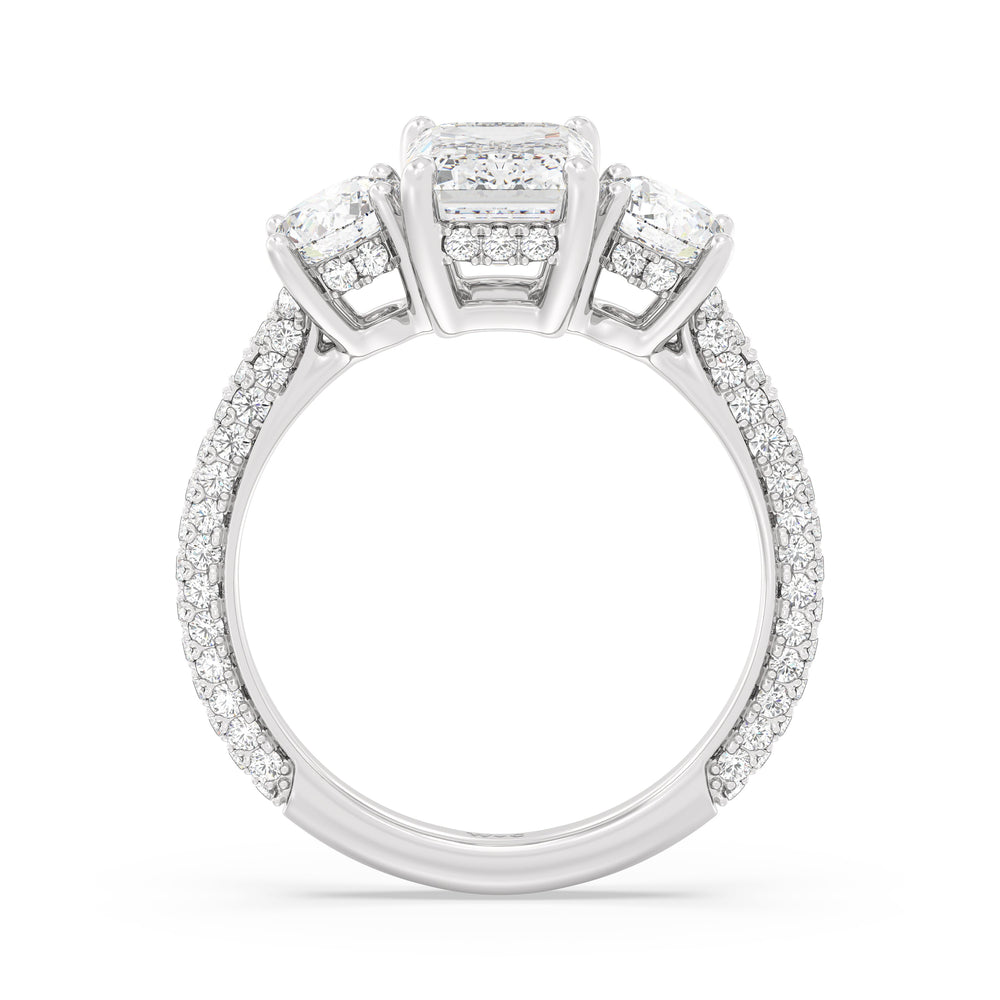 The Windsor Round Three Stone Ring with Emerald Cut Diamond in 14KT Platinum view 5
