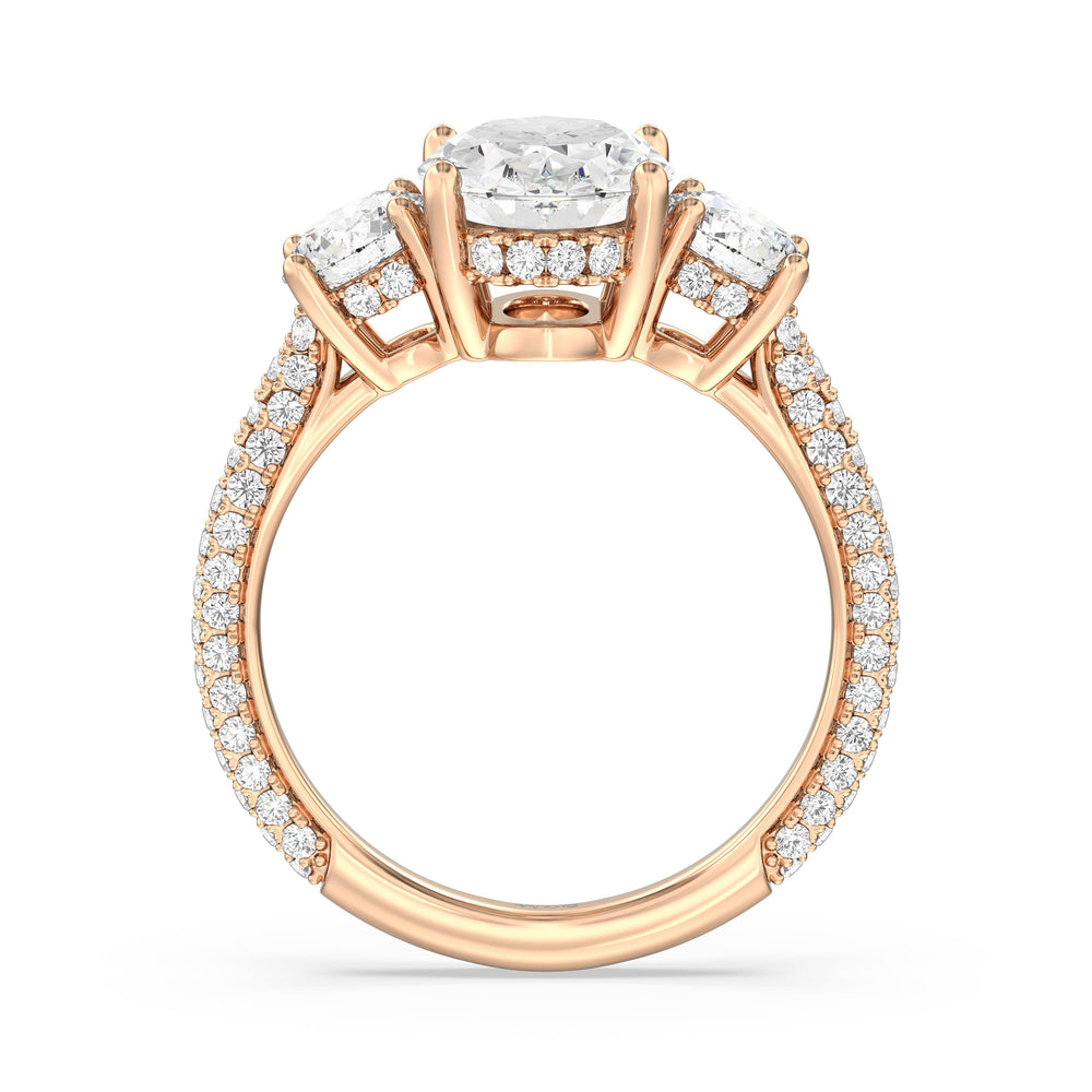 The Windsor Round Three Stone Ring with Oval Cut Diamond in 14KT Rose Gold view 5
