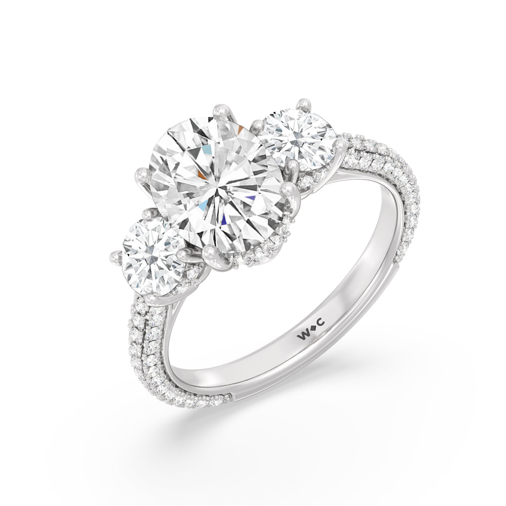The Windsor Round Three Stone Ring with Oval Cut Diamond in 14KT Platinum view 6
