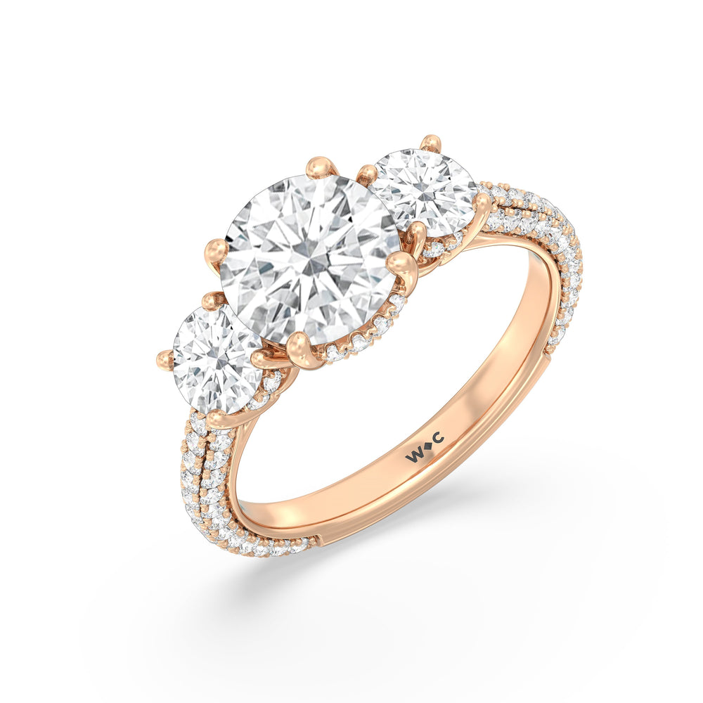 The Windsor Round Three Stone Ring with Round Cut Diamond in 14KT Rose Gold view 6
