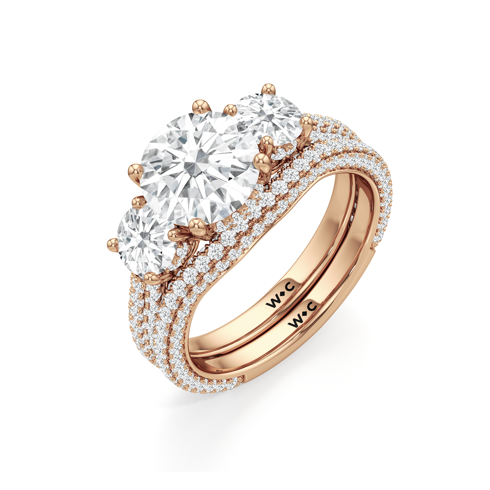The Windsor Round Three Stone Diamond Wedding Band with 18KT Rose Gold Cut Diamond in 14KT Rose Gold view 7
