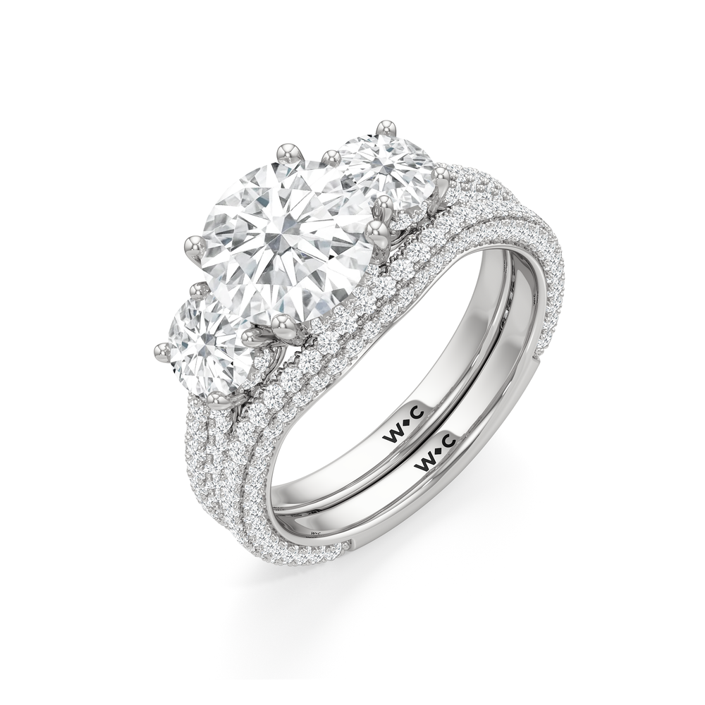 The Windsor Round Three Stone Diamond Wedding Band with Platinum Cut Diamond in 14KT Platinum view 7
