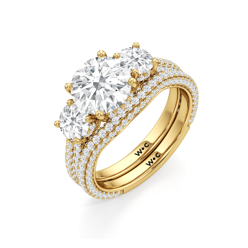 The Windsor Round Three Stone Diamond Wedding Band with 18KT Yellow Gold Cut Diamond in 14KT Yellow Gold view 7
