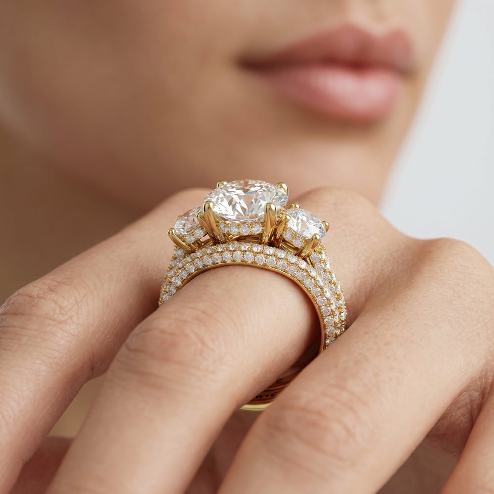The Windsor Round Three Stone Diamond Wedding Band with Platinum Cut Diamond in 14KT Platinum view 4
