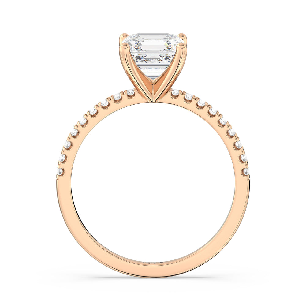 Fine Vela Classic Pave Diamond Engagement Ring with Asscher Cut Diamond in 14KT Rose Gold view 5
