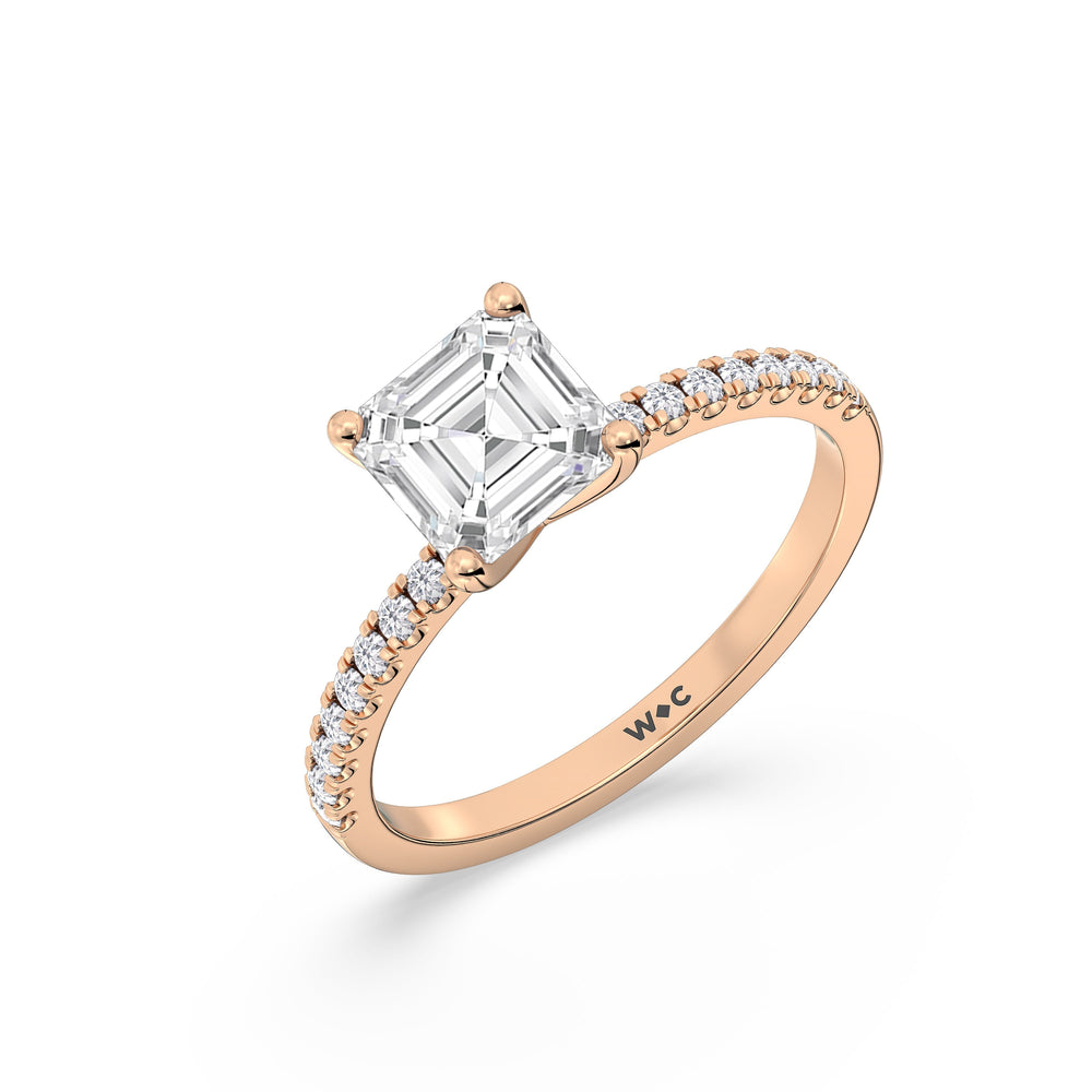 Fine Vela Classic Pave Diamond Engagement Ring with Asscher Cut Diamond in 14KT Rose Gold view 6
