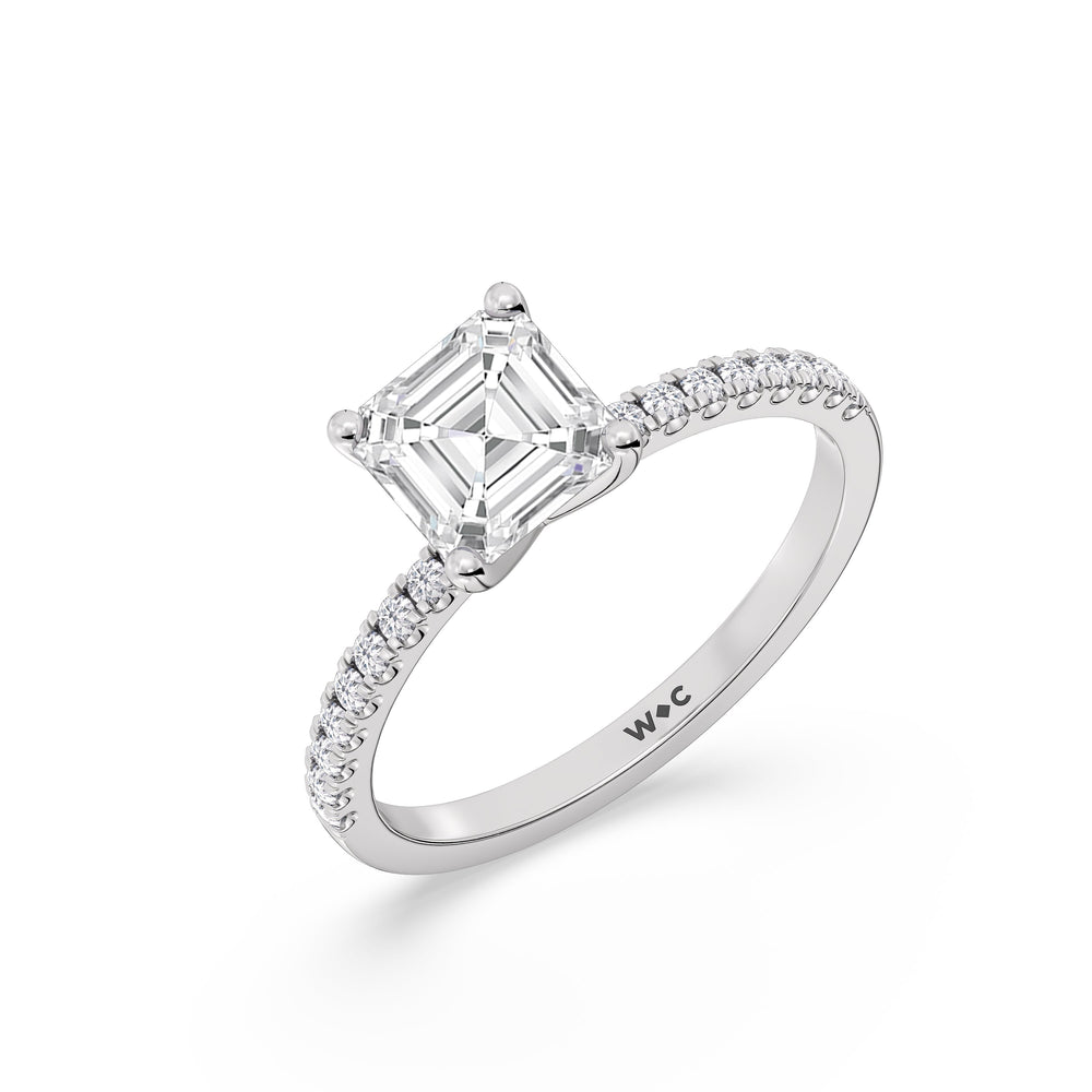 Fine Vela Classic Pave Diamond Engagement Ring with Asscher Cut Diamond in 14KT Platinum view 6
