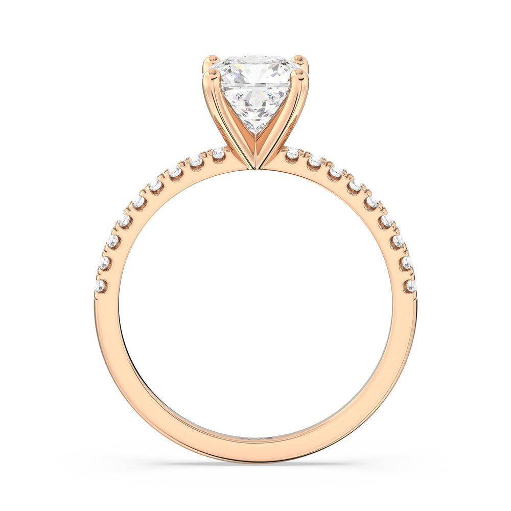 Fine Vela Classic Pave Diamond Engagement Ring with Cushion Cut Diamond in 14KT Rose Gold view 5
