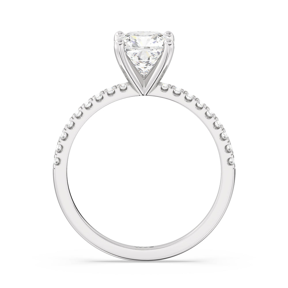 Fine Vela Classic Pave Diamond Engagement Ring with Cushion Cut Diamond in 14KT Platinum view 5
