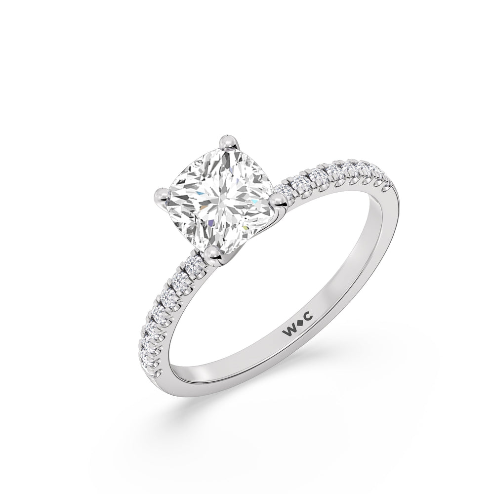 Fine Vela Classic Pave Diamond Engagement Ring with Cushion Cut Diamond in 14KT Platinum view 6
