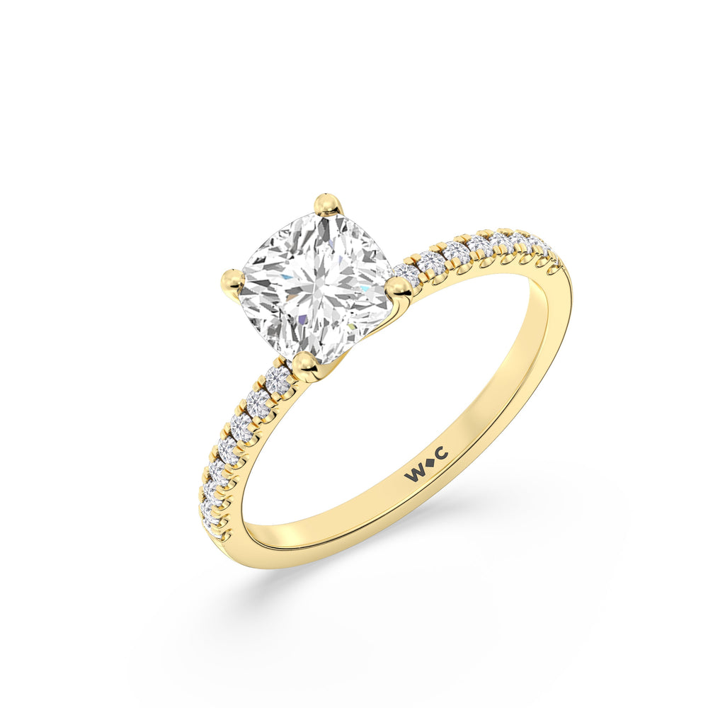 Fine Vela Classic Pave Diamond Engagement Ring with Cushion Cut Diamond in 14KT Yellow Gold view 6
