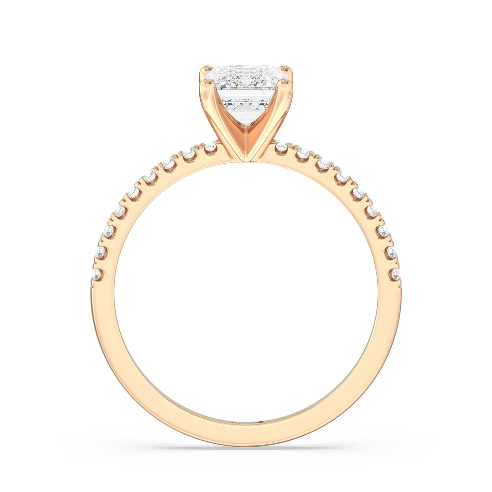 Fine Vela Classic Pave Diamond Engagement Ring with Emerald Cut Diamond in 14KT Rose Gold view 5
