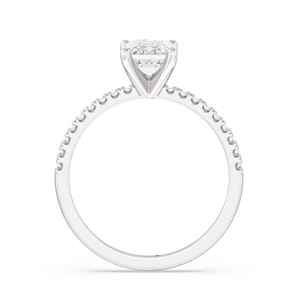 Fine Vela Classic Pave Diamond Engagement Ring with Emerald Cut Diamond in 14KT Platinum view 5
