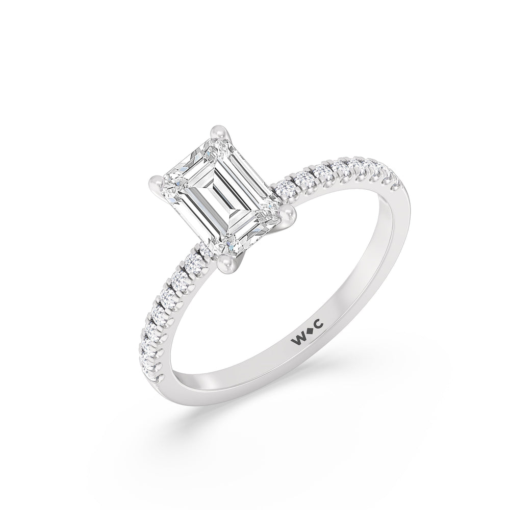 Fine Vela Classic Pave Diamond Engagement Ring with Emerald Cut Diamond in 14KT Platinum view 6
