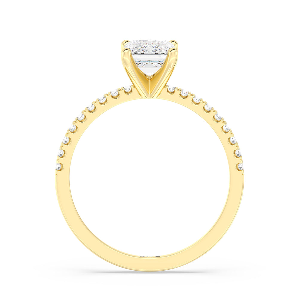 Fine Vela Classic Pave Diamond Engagement Ring with Emerald Cut Diamond in 14KT Yellow Gold view 5
