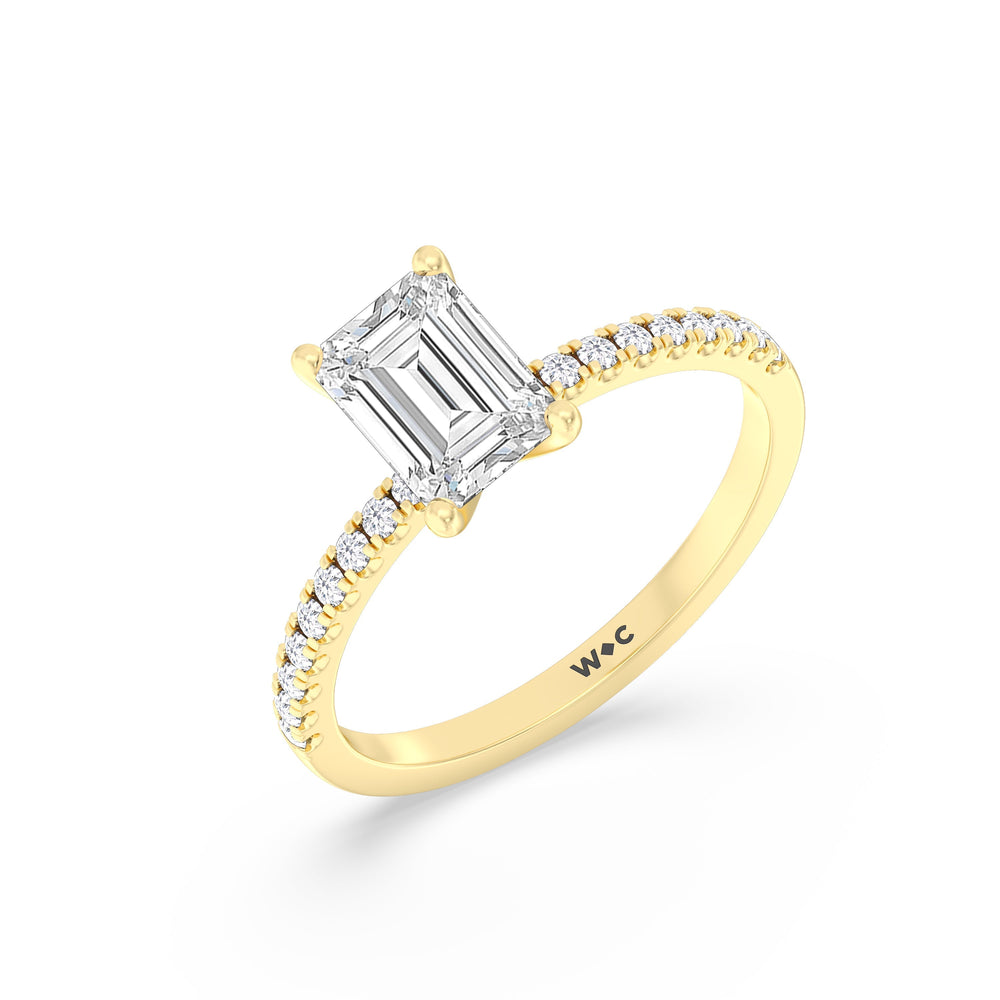 Fine Vela Classic Pave Diamond Engagement Ring with Emerald Cut Diamond in 14KT Yellow Gold view 6
